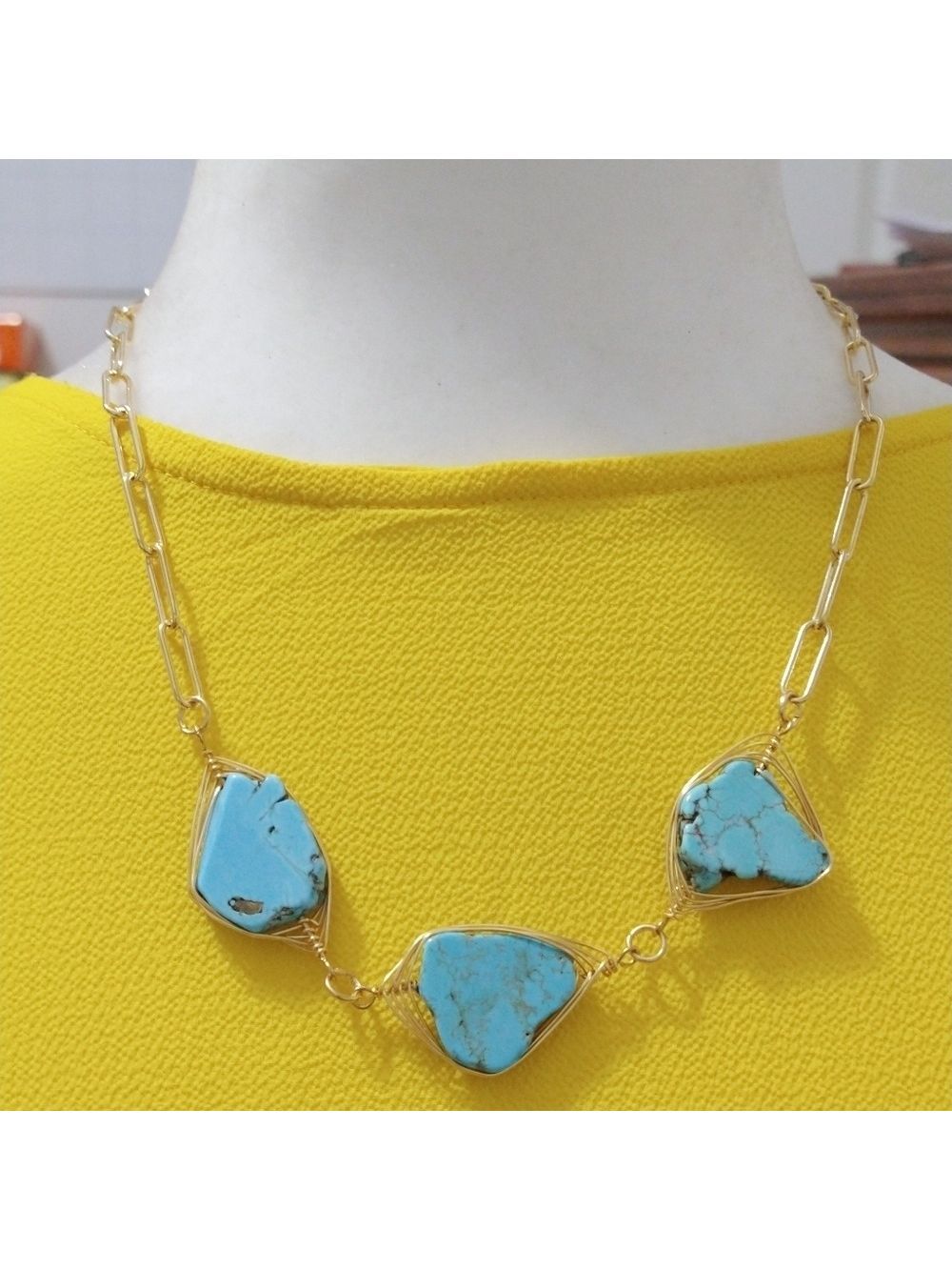 NWT Slab Turquoise Paper Clip Necklace